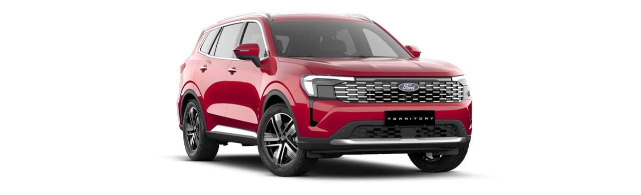 Ford Territory 2026 versión Ambiente, SUV en color Rojo Ruby Red en Centroamérica